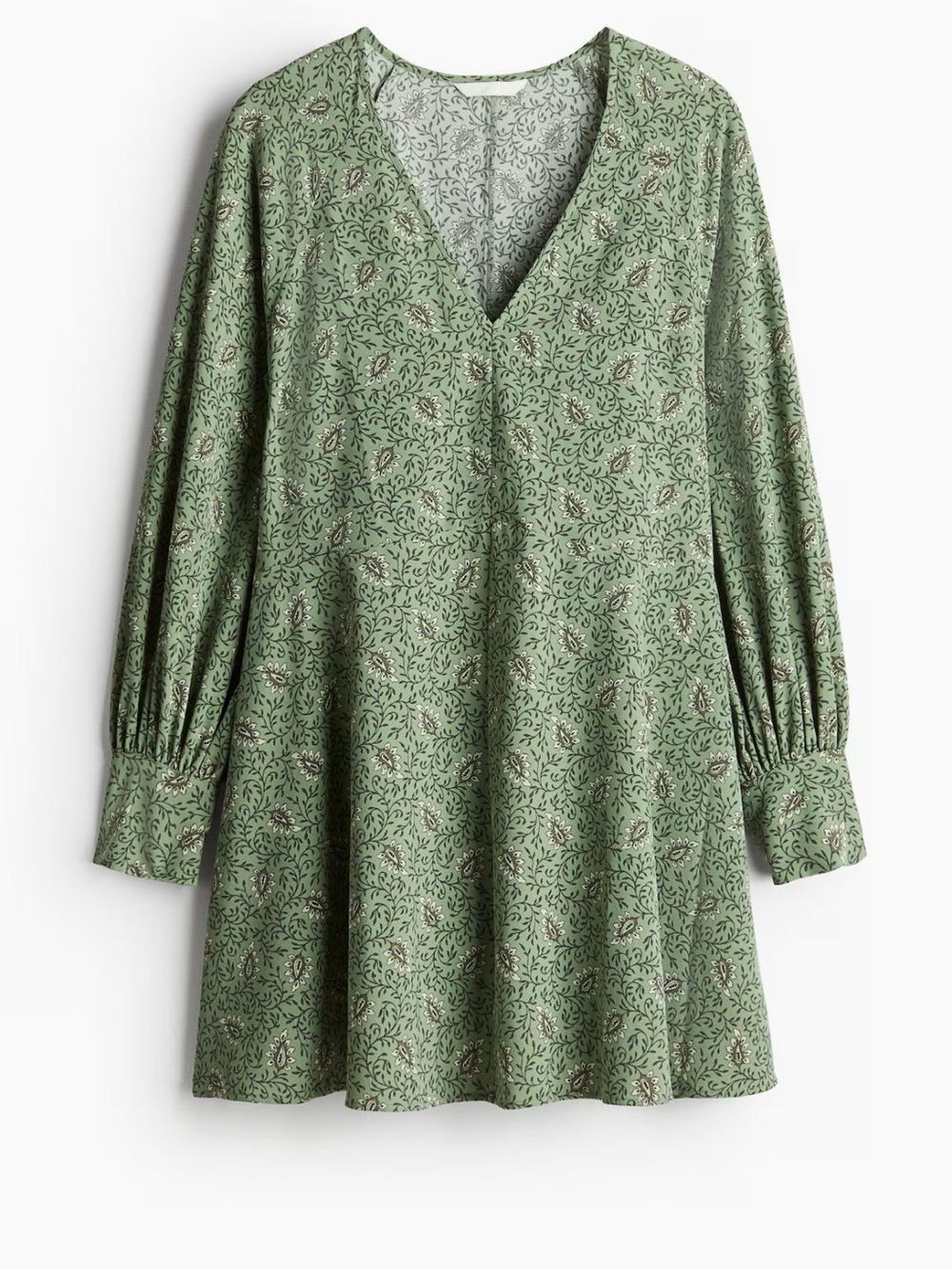 H&M Green Floral V‑Neck Long Sleeve Dress